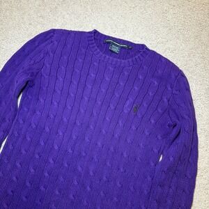 Ralph Lauren Sport Classic Cable Knit Pullover Purple Small 100% Cotton Preppy